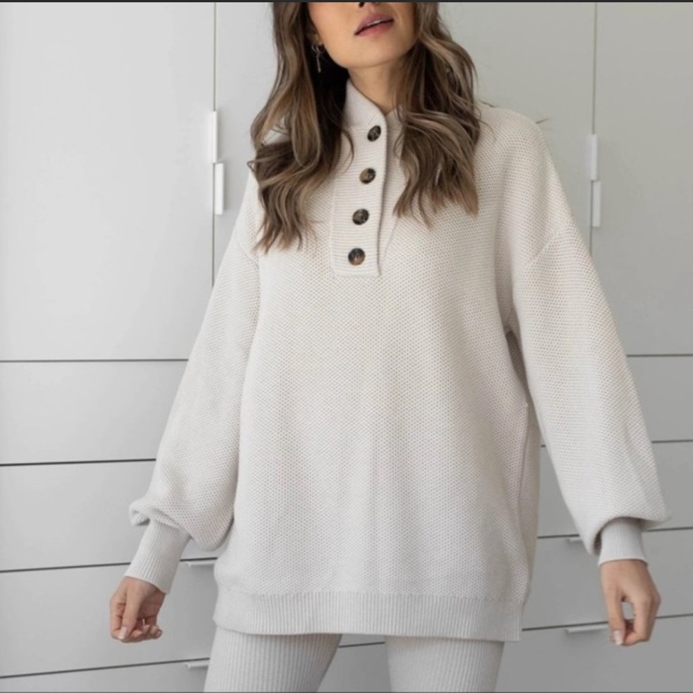 Lunya cozy cotton silk Henley pullover with cotton silk ribbed leggings